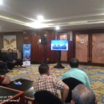 Para wartawan dari Organisasi PWI menyaksikan berjalanya Konferensi XXV PWI 2023 di Bandung